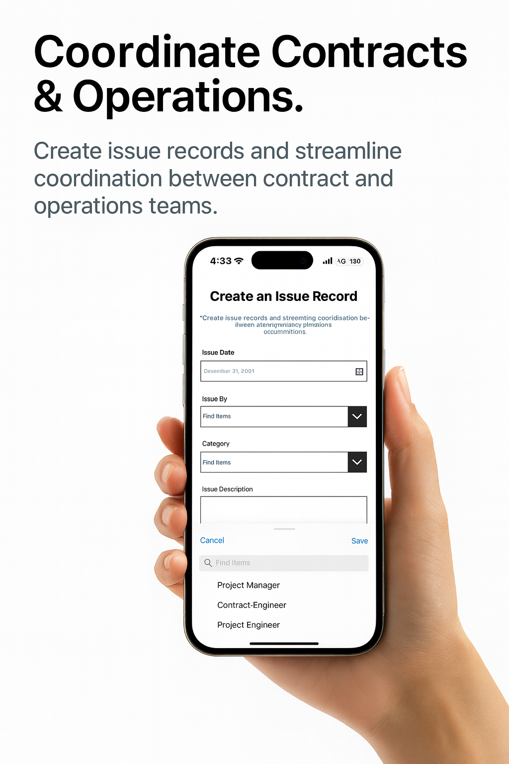Contract Coordination Mobile App - Coordinate contracts and operations